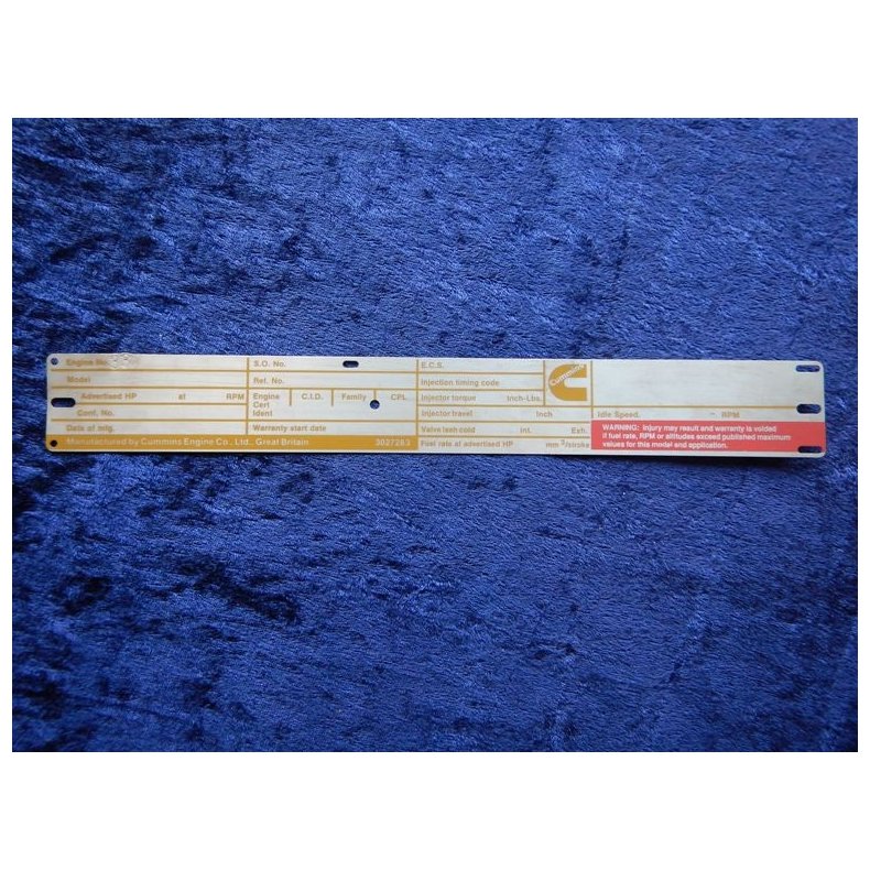 Cummins navneplade 33027283